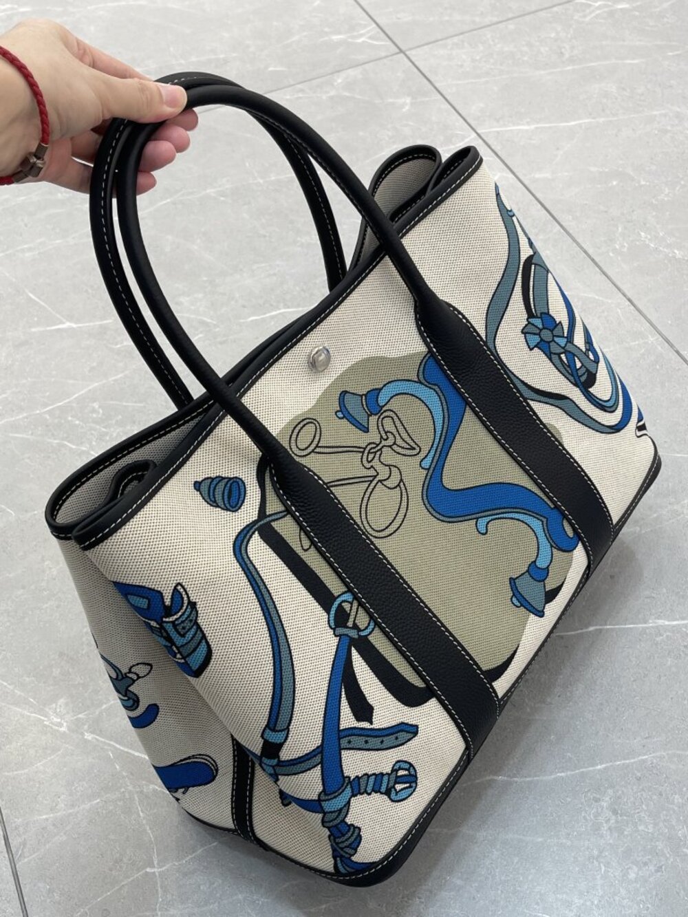 Luxe Togo Leather & Canvas Tote - 36cm